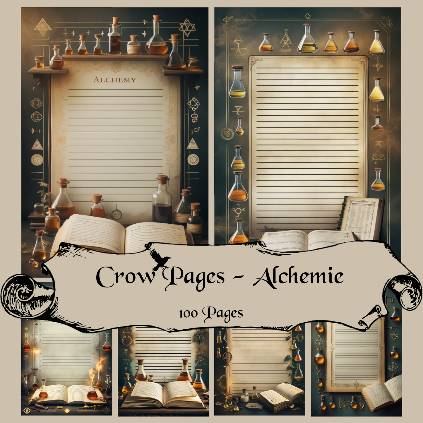 Alchemie Notizseiten | Digital Download | 100 Seiten | Liniert | A4