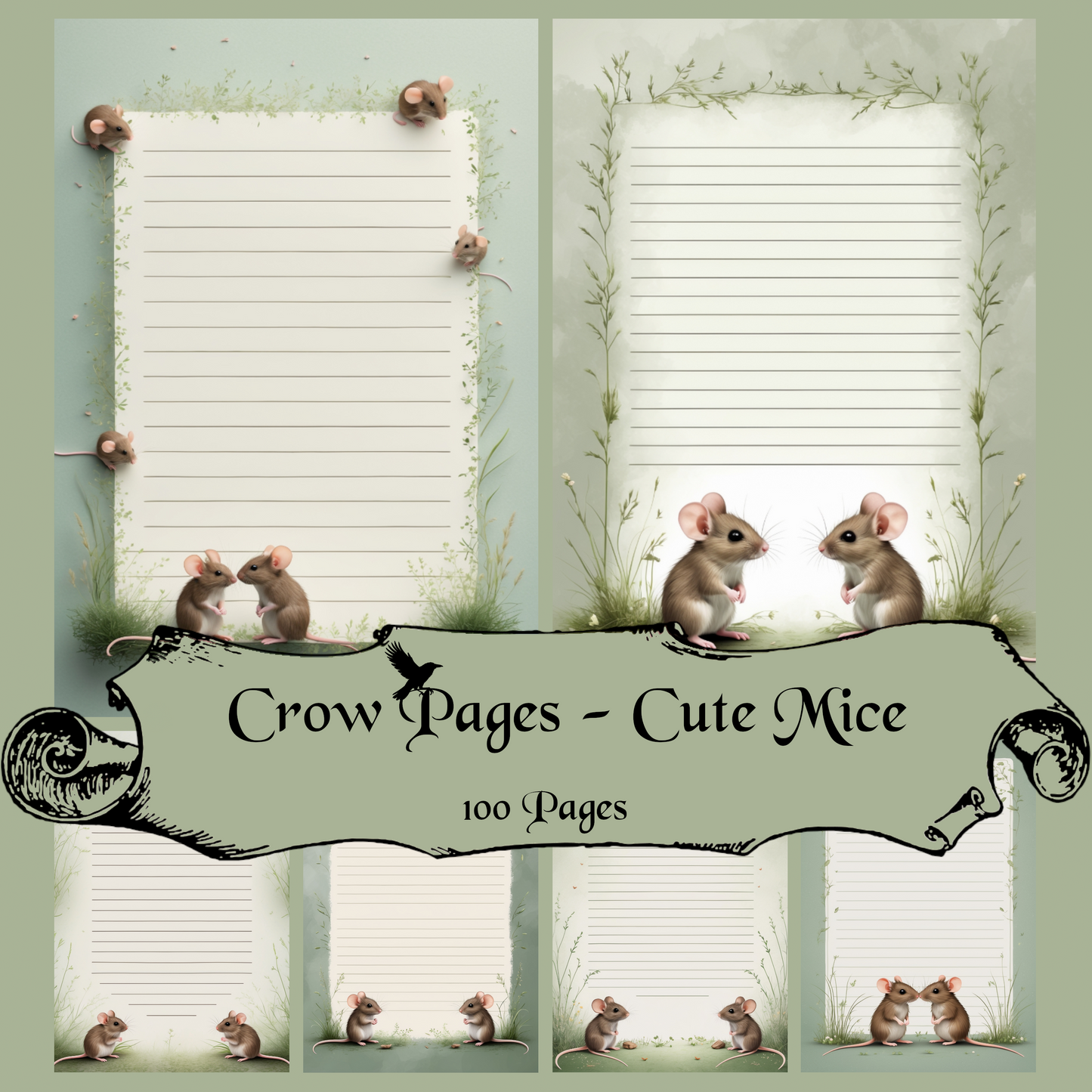 Cute Mice Notizseiten | Digital Download | 100 Seiten | Liniert | A4