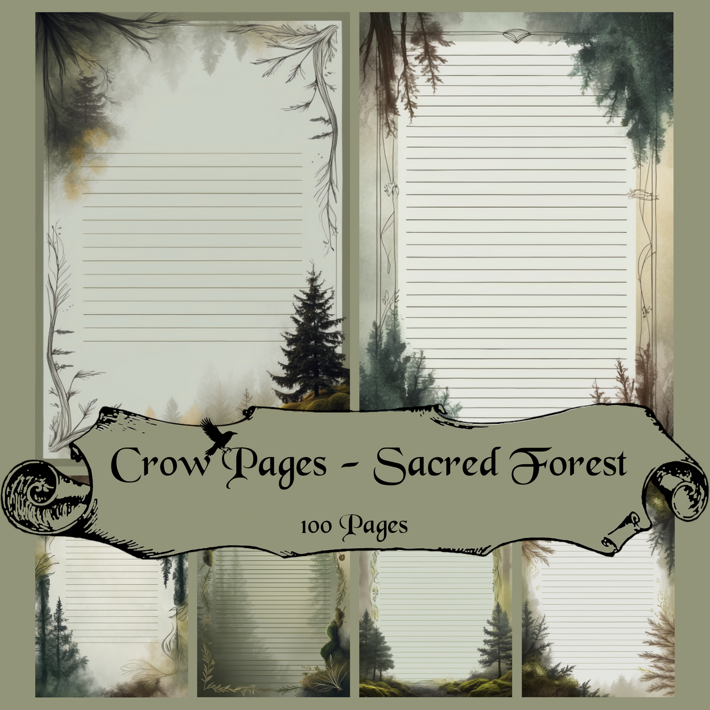 Sacred Forest Notizseiten | Digital Download | 100 Seiten | Liniert | A4