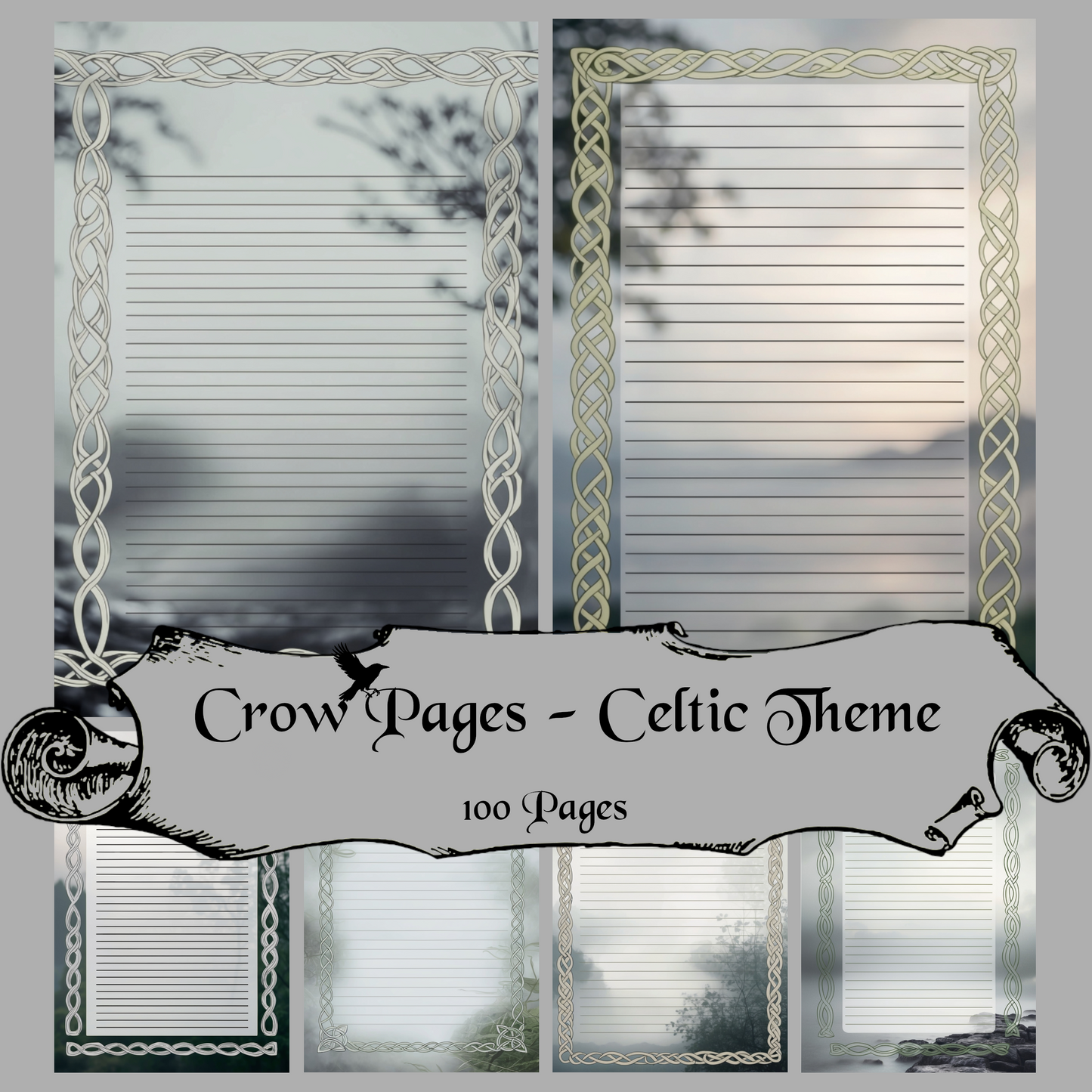 Celtic Theme Notizseiten | Digital Download | 100 Seiten | Liniert | A4