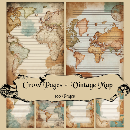 Vintage Map Notizseiten | Digital Download | 100 Seiten | Liniert | A4