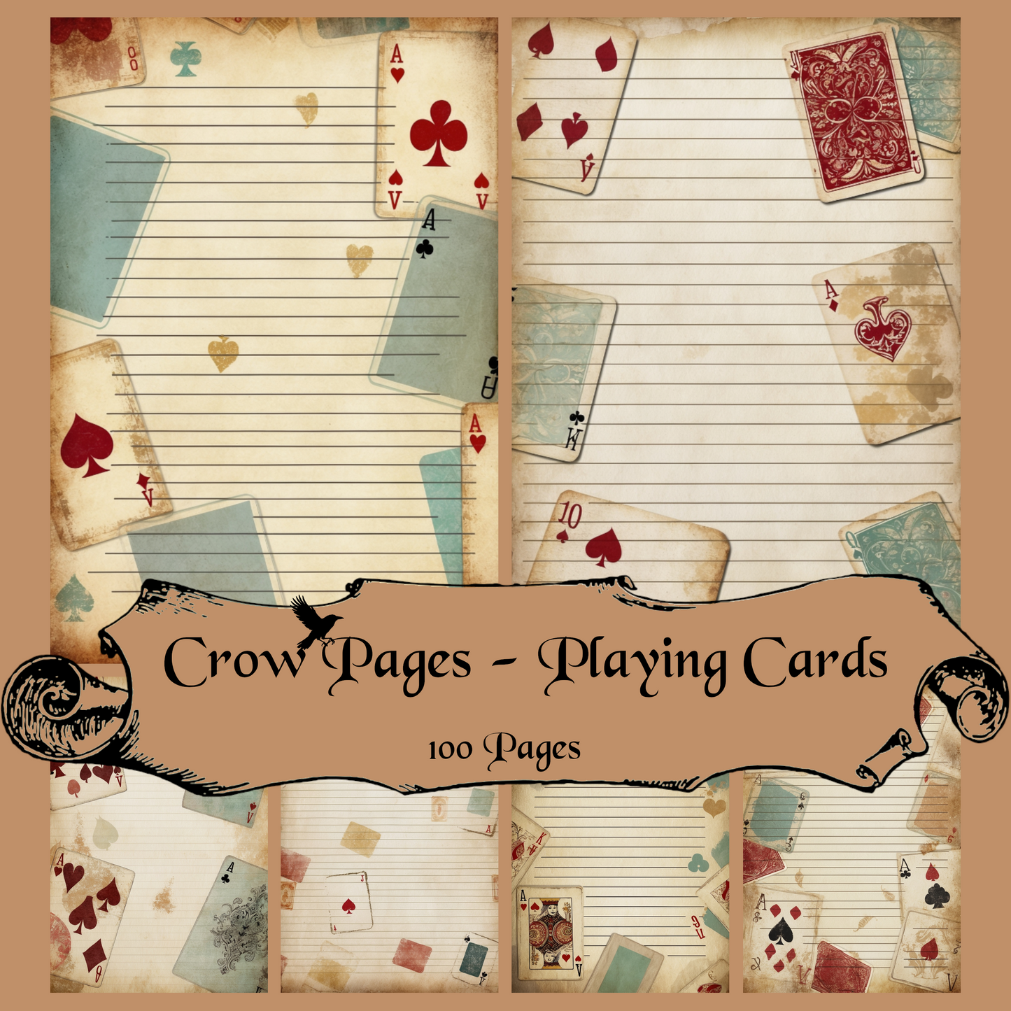 Playing Cards Notizseiten | Digital Download | 100 Seiten | Liniert | A4