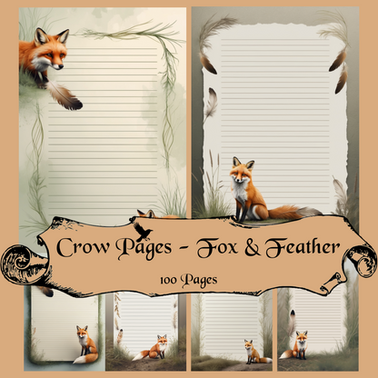 Fox & Feather Notizseiten | Digital Download | 100 Seiten | Liniert | A4
