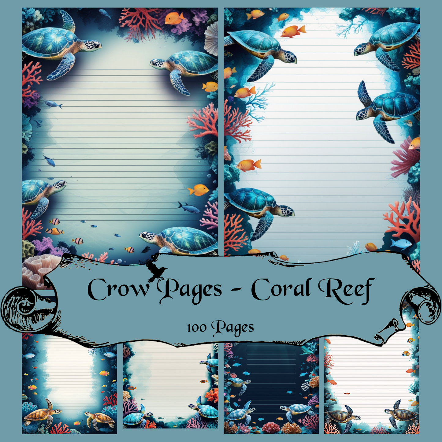 Coral Reef Notizseiten | Digital Download | 100 Seiten | Liniert | A4