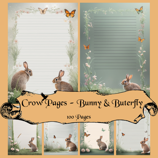 Bunny & Butterfly Notizseiten | Digital Download | 100 Seiten | Liniert | A4