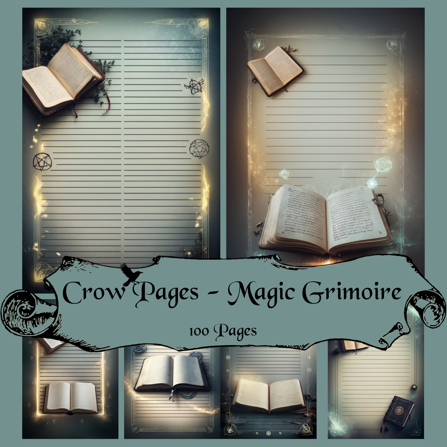 Magic Grimoire Notizseiten | Digital Download | 100 Seiten | Liniert | A4