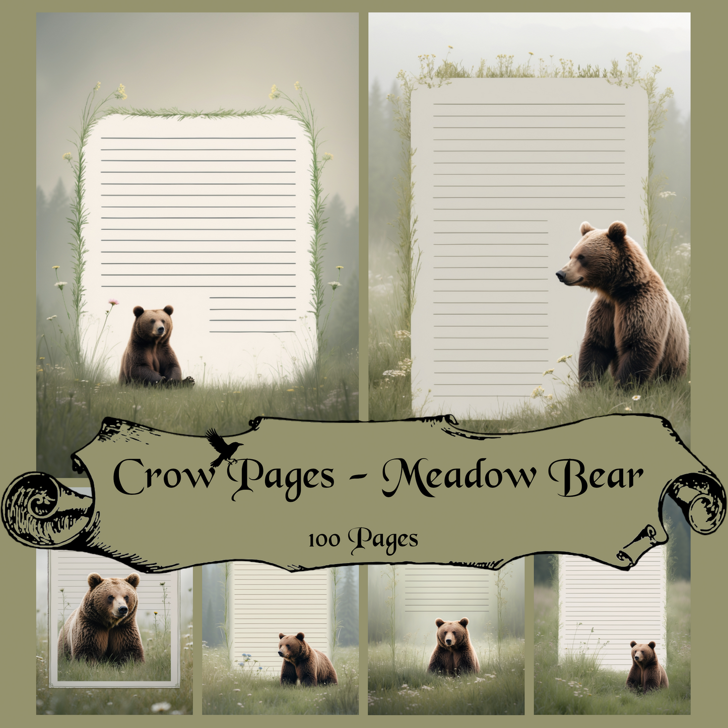 Meadow Bear Notizseiten | Digital Download | 100 Seiten | Liniert | A4