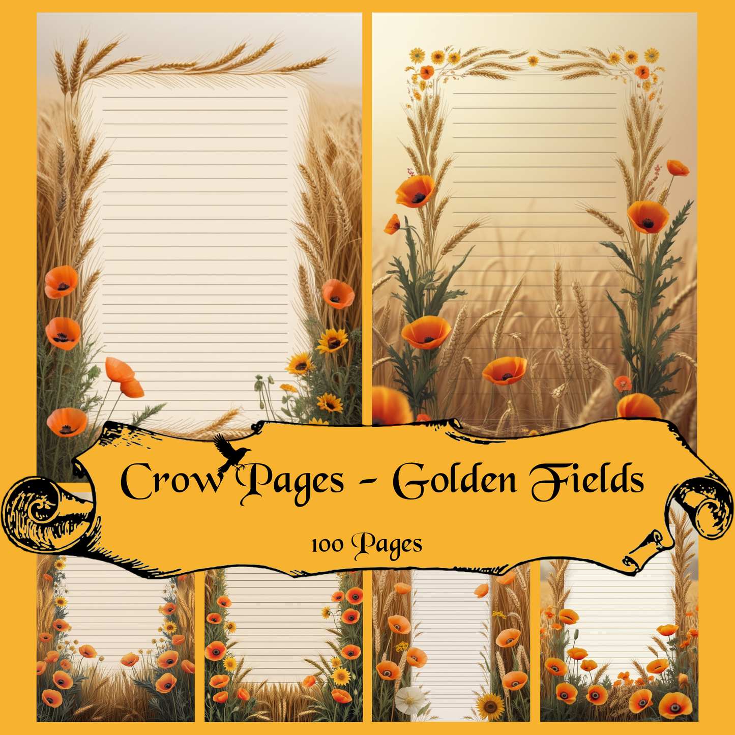Golden Fields Notizseiten | Digital Download | 100 Seiten | Liniert | A4