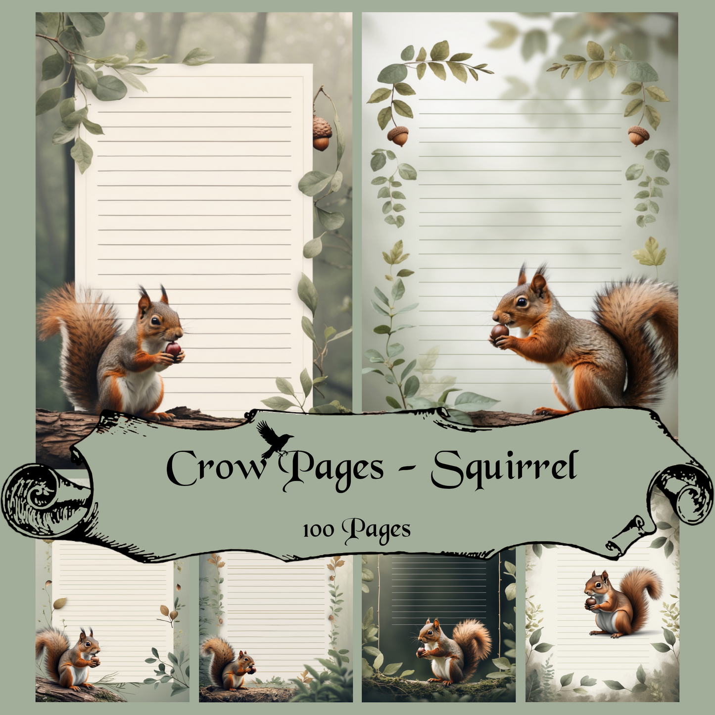 Squirrel Notizseiten | Digital Download | 100 Seiten | Liniert | A4