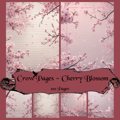 Cherry Blossom Notizseiten | Digital Download | 100 Seiten | Liniert | A4