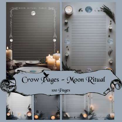 Moon Ritual Notizseiten | Digital Download | 100 Seiten | Liniert | A4