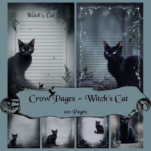 Witch’s Cat Notizseiten | Digital Download | 100 Seiten | Liniert | A4