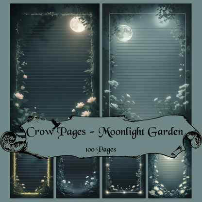 Moonlight Garden Notizseiten | Digital Download | 100 Seiten | Liniert | A4