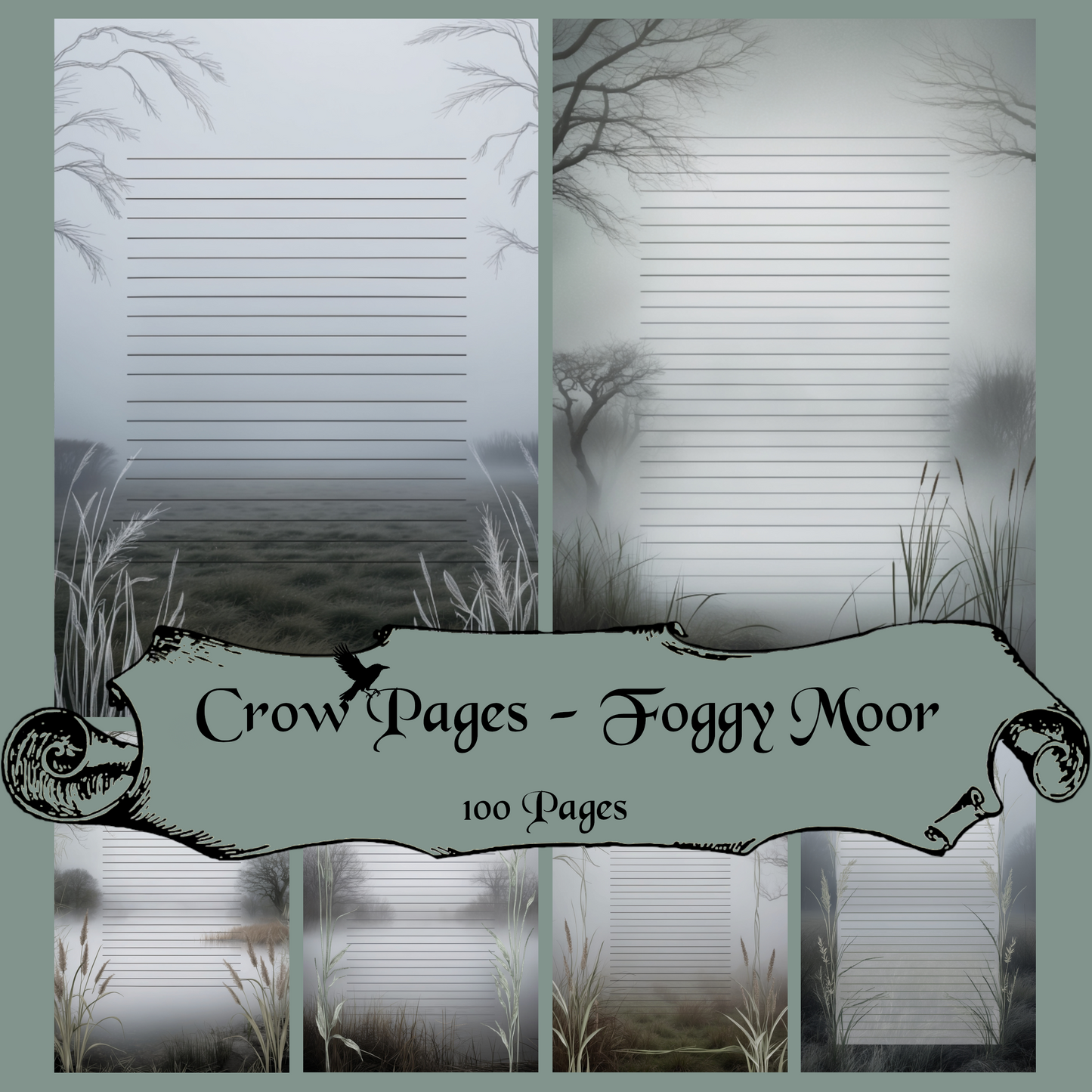 Foggy Moor Notizseiten | Digital Download | 100 Seiten | Liniert | A4
