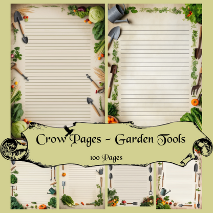 Garden Tools Notizseiten | Digital Download | 100 Seiten | Liniert | A4