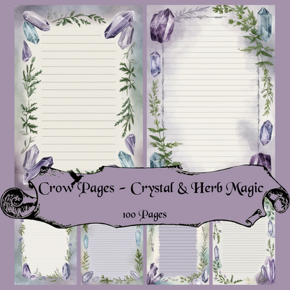Crystal & Herb Notizseiten | Digital Download | 100 Seiten | Liniert | A4