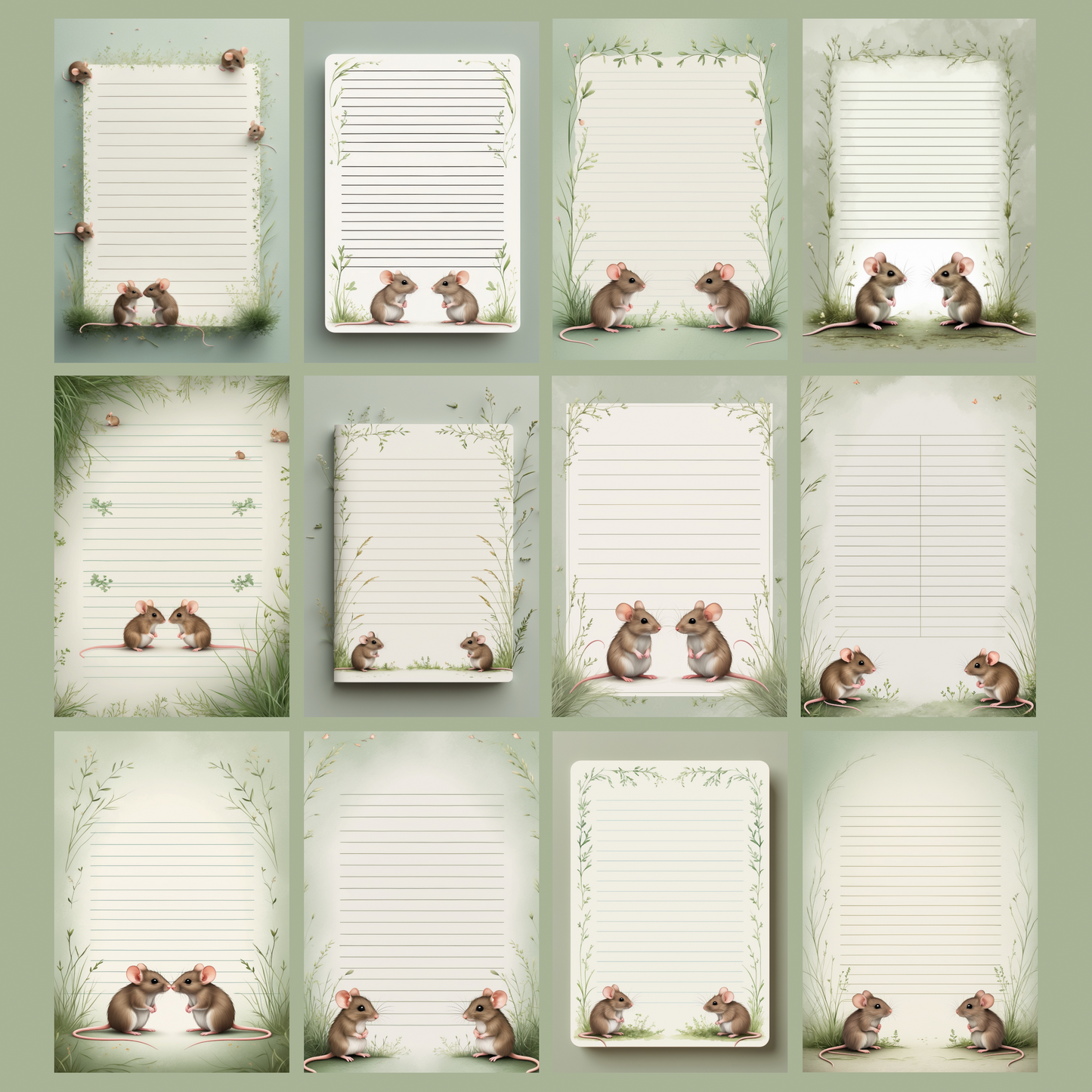 Cute Mice Notizseiten | Digital Download | 100 Seiten | Liniert | A4