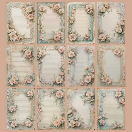 Lace & Blooms Notizseiten | Digital Download | 100 Seiten | Liniert | A4