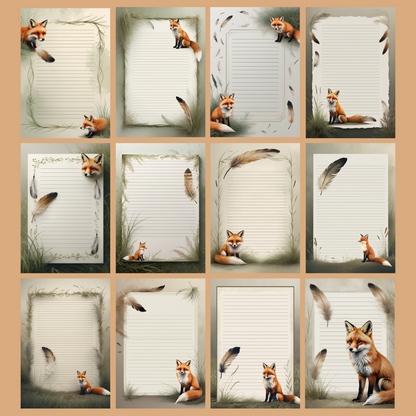 Fox & Feather Notizseiten | Digital Download | 100 Seiten | Liniert | A4
