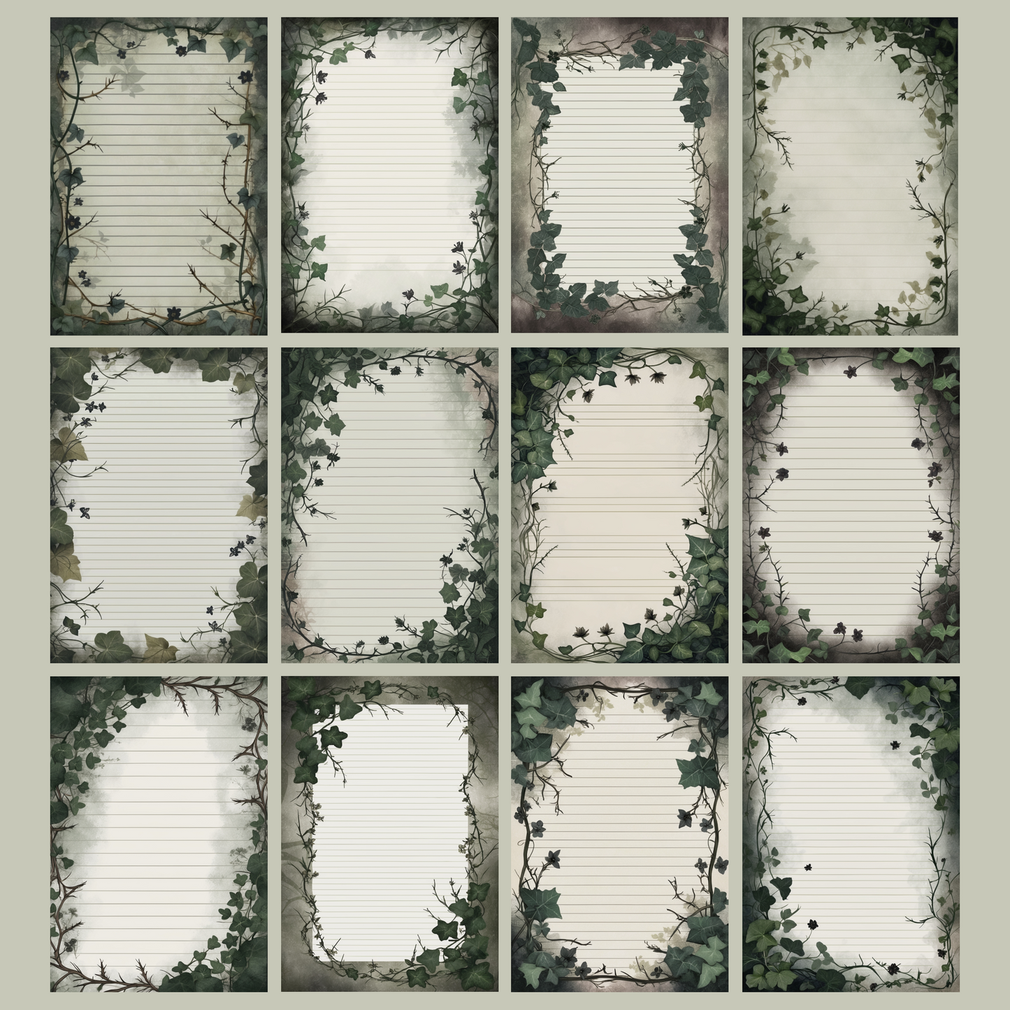Creeping Ivy Notizseiten | Digital Download | 100 Seiten | Liniert | A4