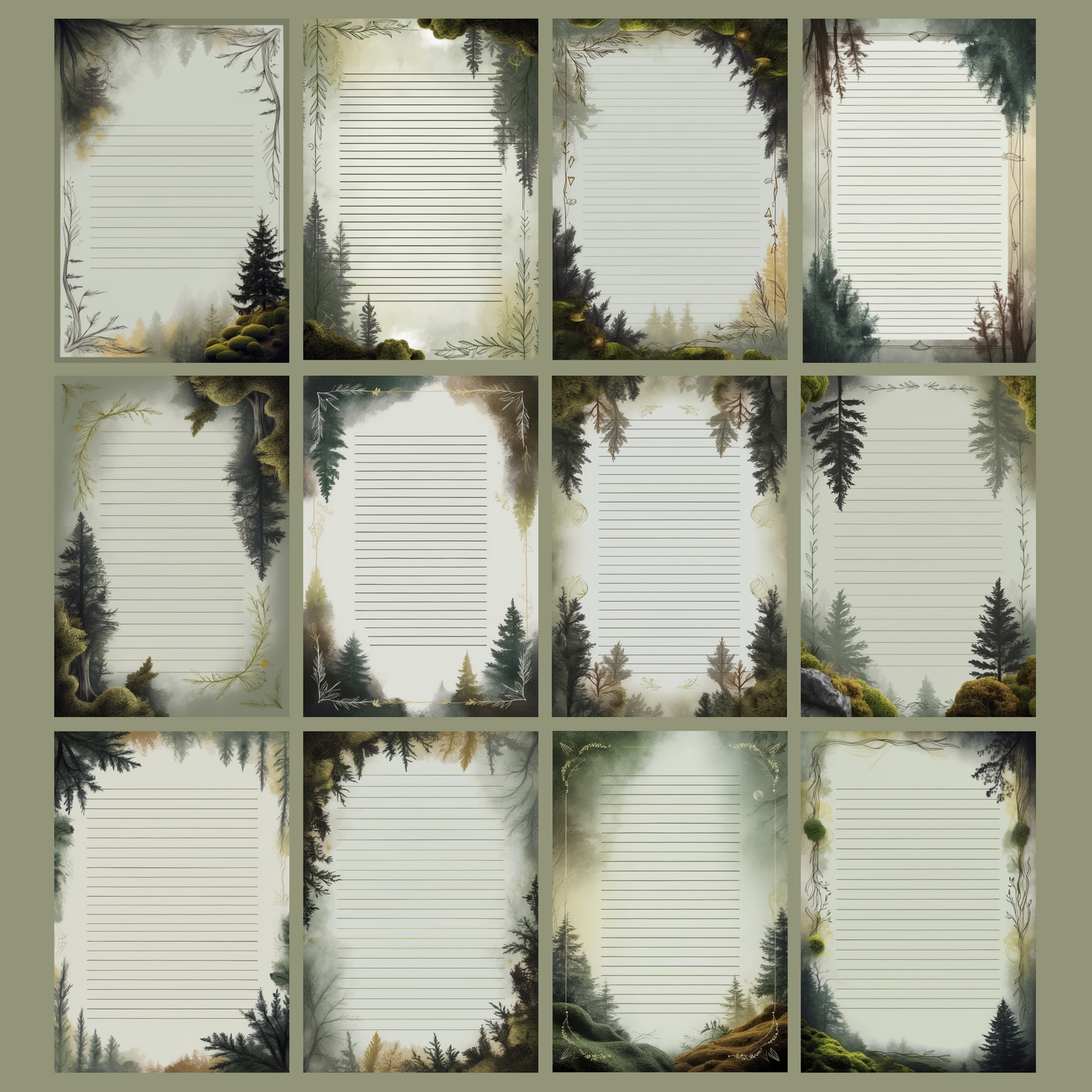 Sacred Forest Notizseiten | Digital Download | 100 Seiten | Liniert | A4