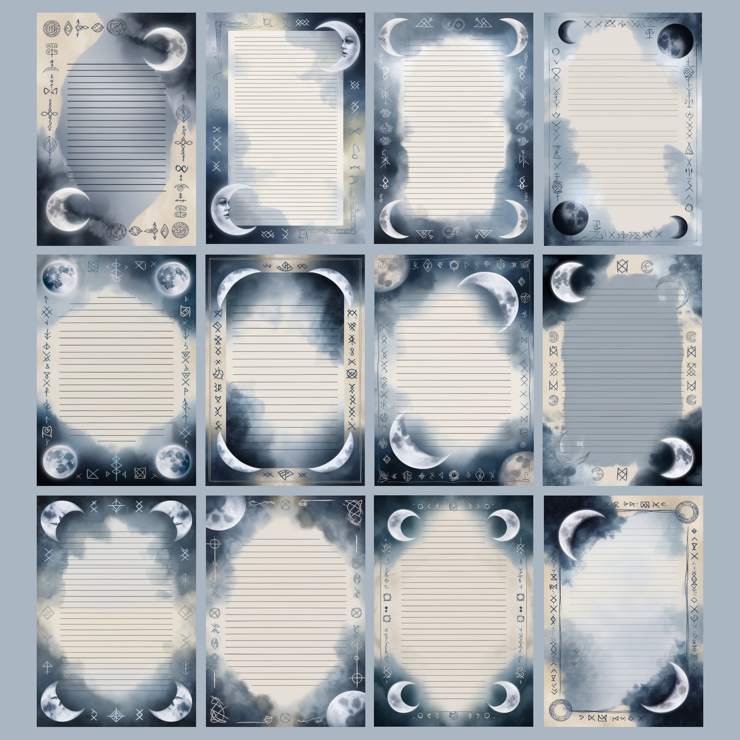 Moon & Runes Notizseiten | Digital Download | 100 Seiten | Liniert | A4