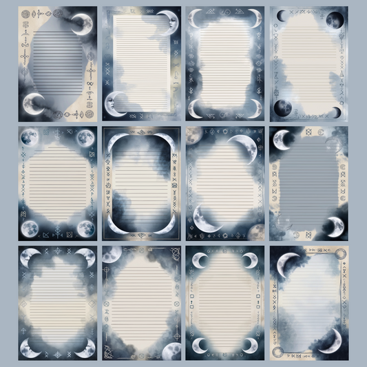 Moon & Runes Notizseiten | Digital Download | 100 Seiten | Liniert | A4