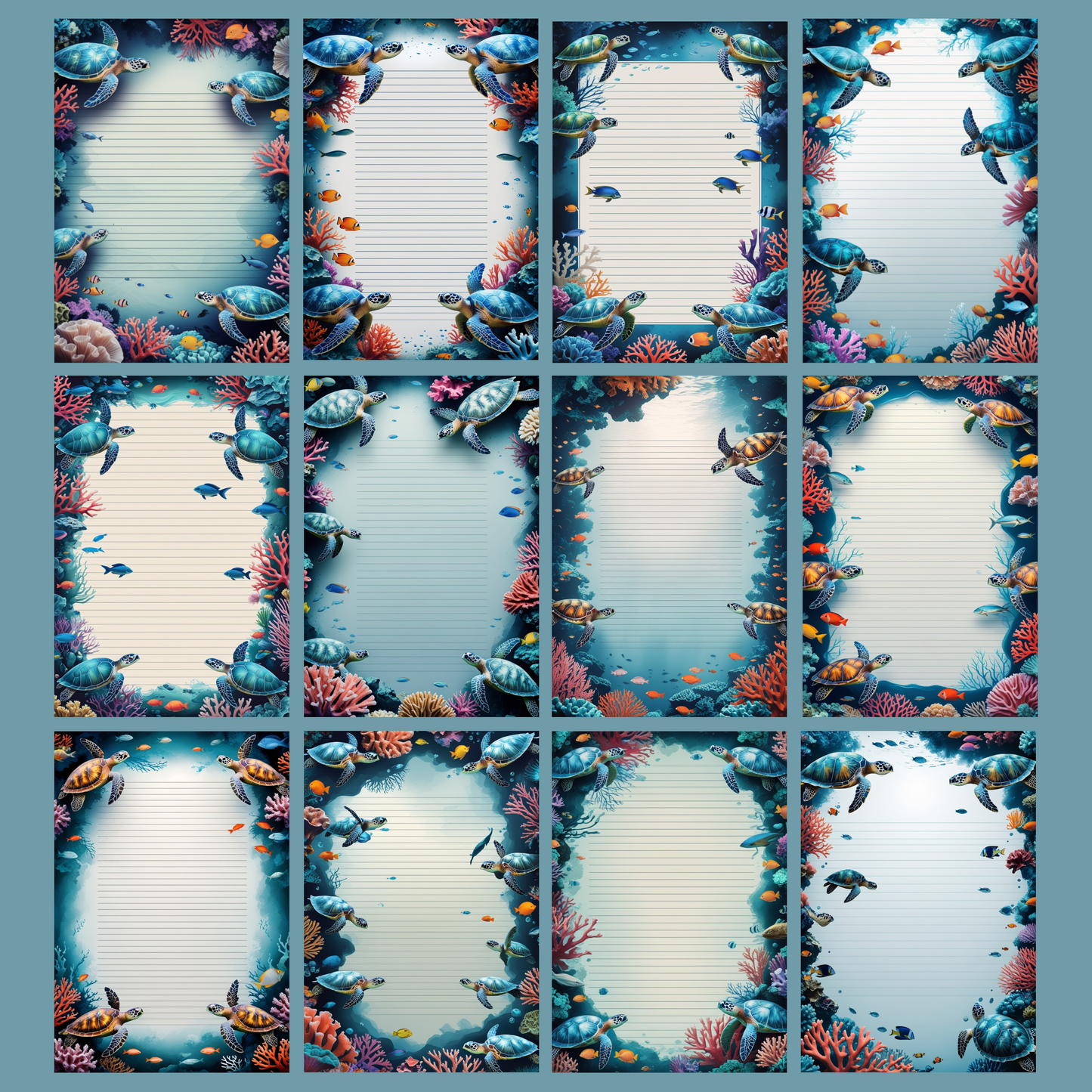 Coral Reef Notizseiten | Digital Download | 100 Seiten | Liniert | A4