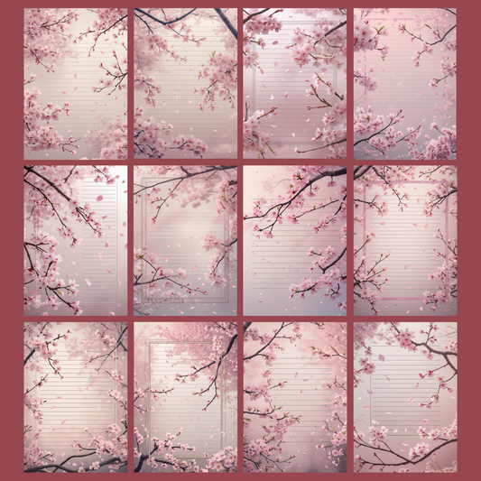Cherry Blossom Notizseiten | Digital Download | 100 Seiten | Liniert | A4