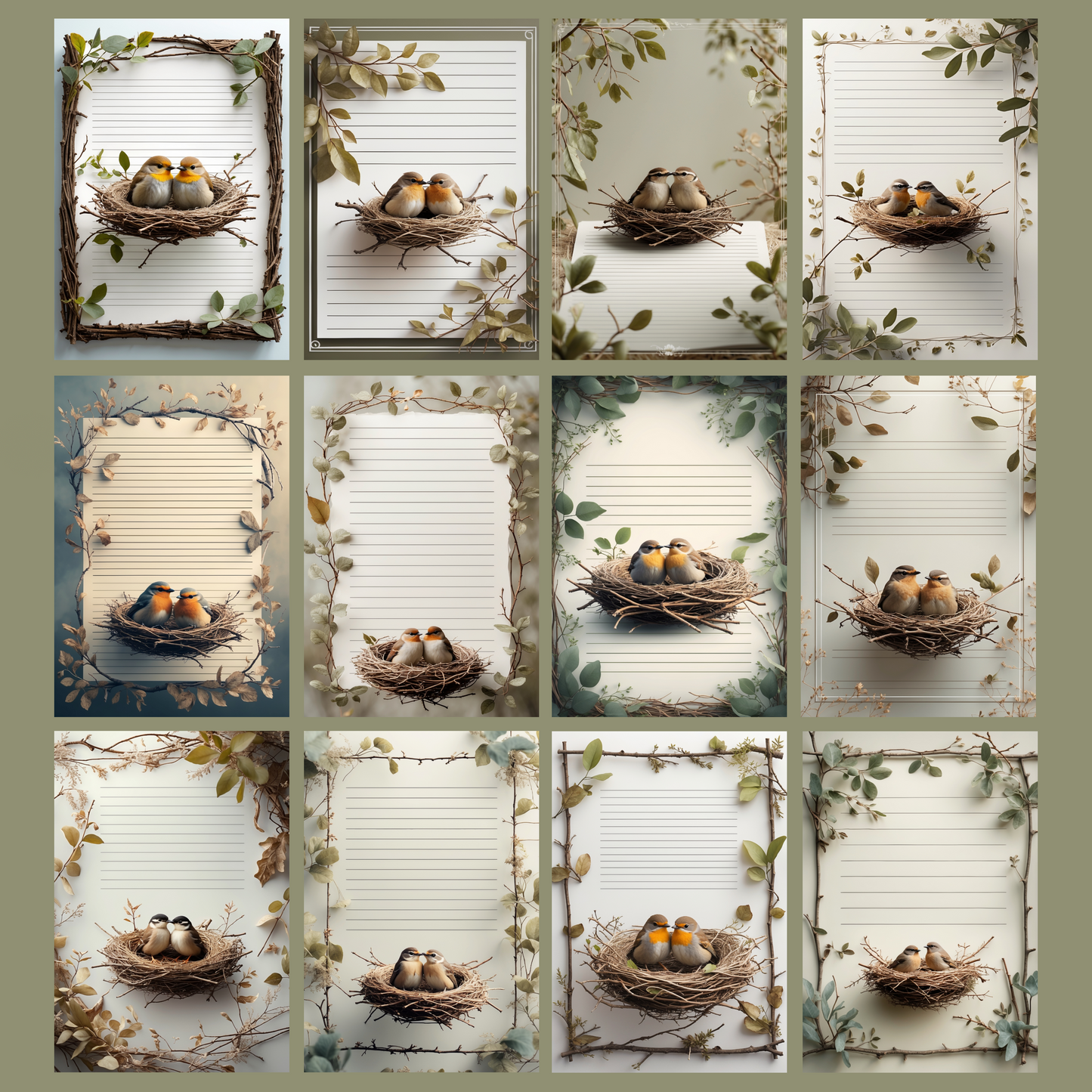 Bird Nest Notizseiten | Digital Download | 100 Seiten | Liniert | A4