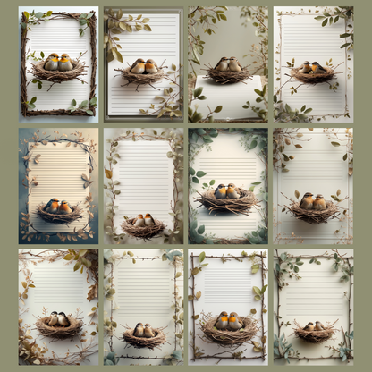 Bird Nest Notizseiten | Digital Download | 100 Seiten | Liniert | A4