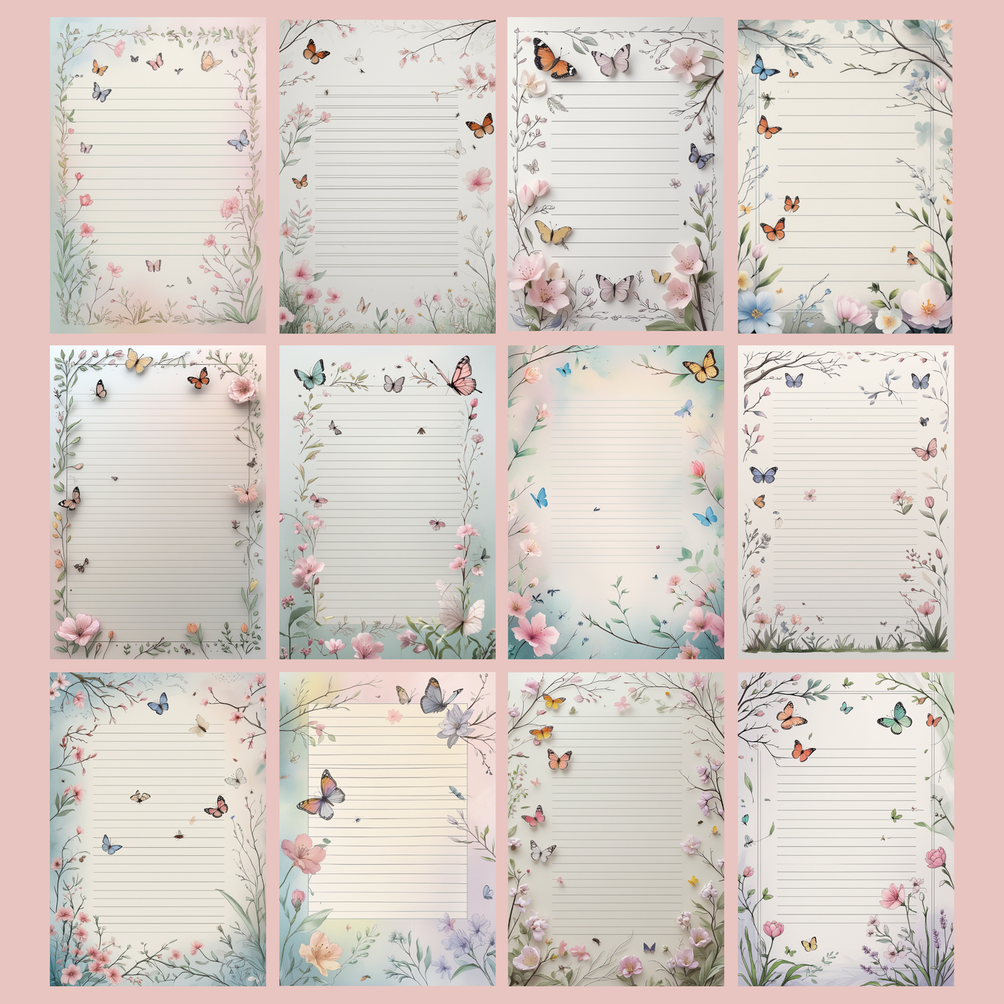 Butterfly Notizseiten | Digital Download | 100 Seiten | Liniert | A4