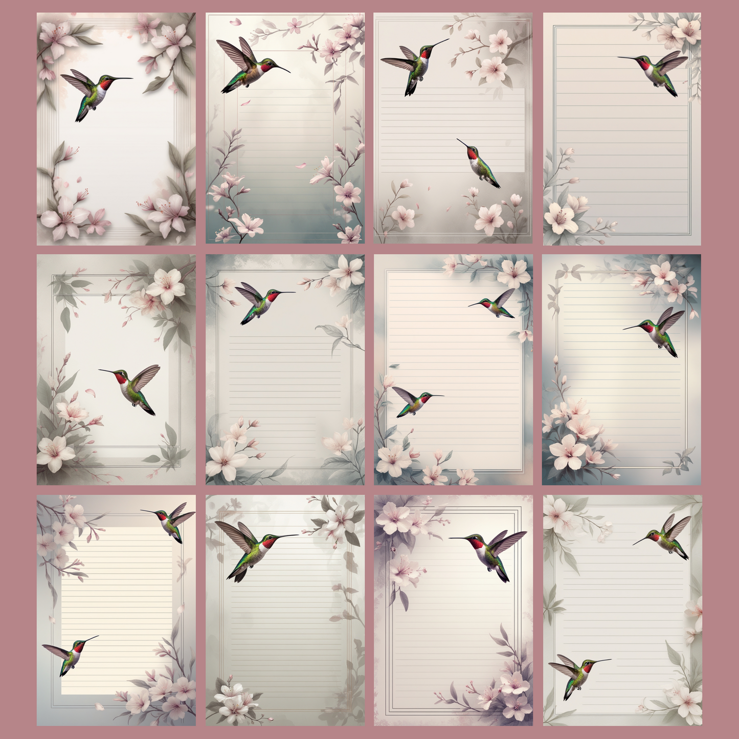Humming Bird Notizseiten | Digital Download | 100 Seiten | Liniert | A4