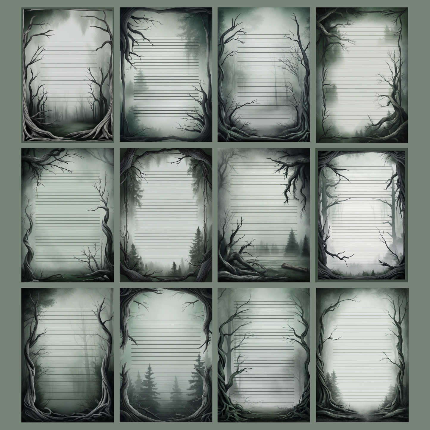 Haunted Forest Notizseiten | Digital Download | 100 Seiten | Liniert | A4