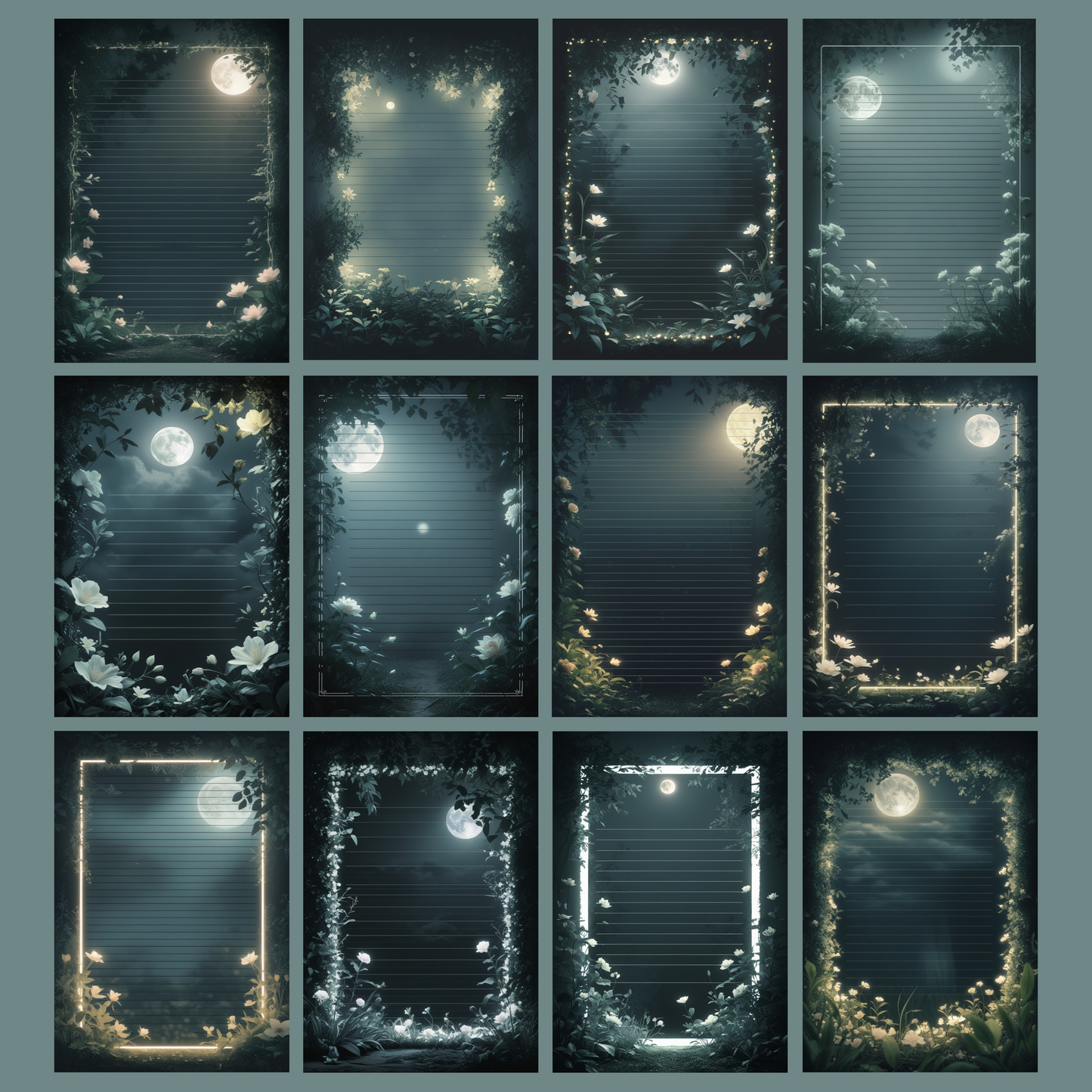 Moonlight Garden Notizseiten | Digital Download | 100 Seiten | Liniert | A4