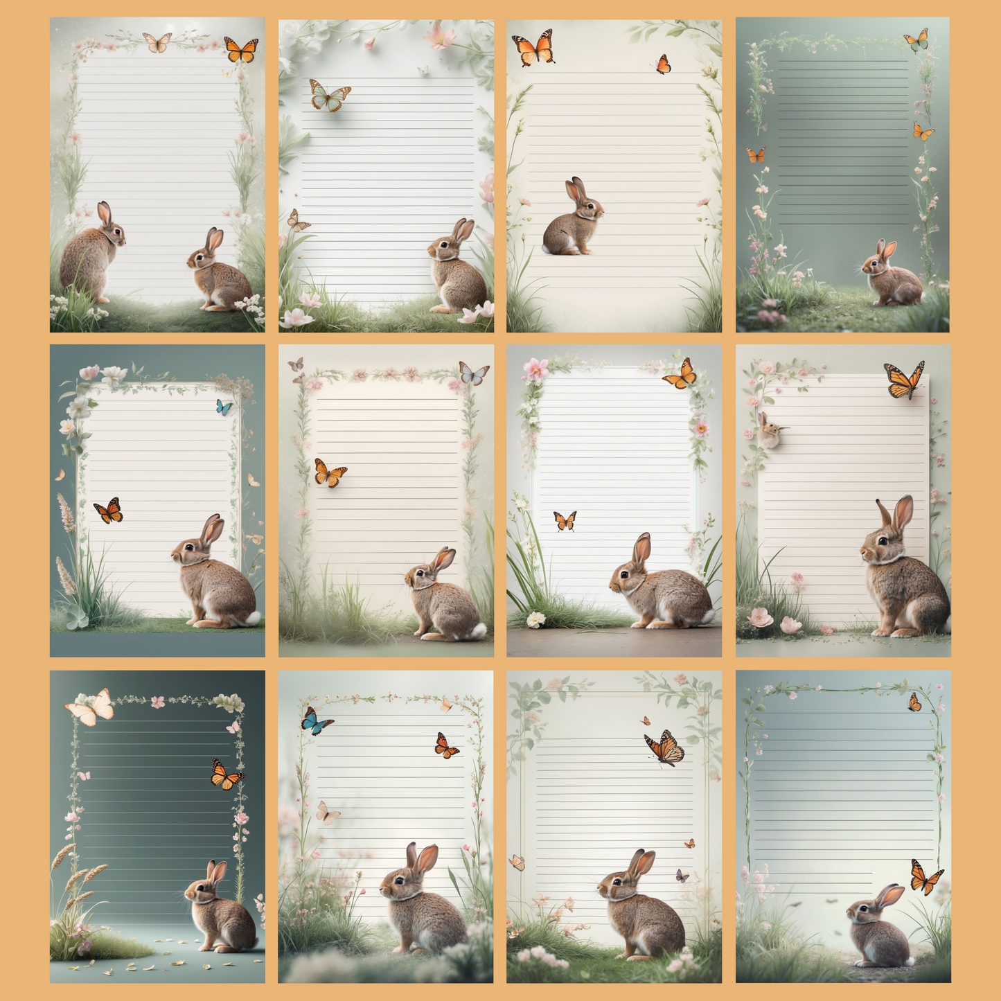 Bunny & Butterfly Notizseiten | Digital Download | 100 Seiten | Liniert | A4