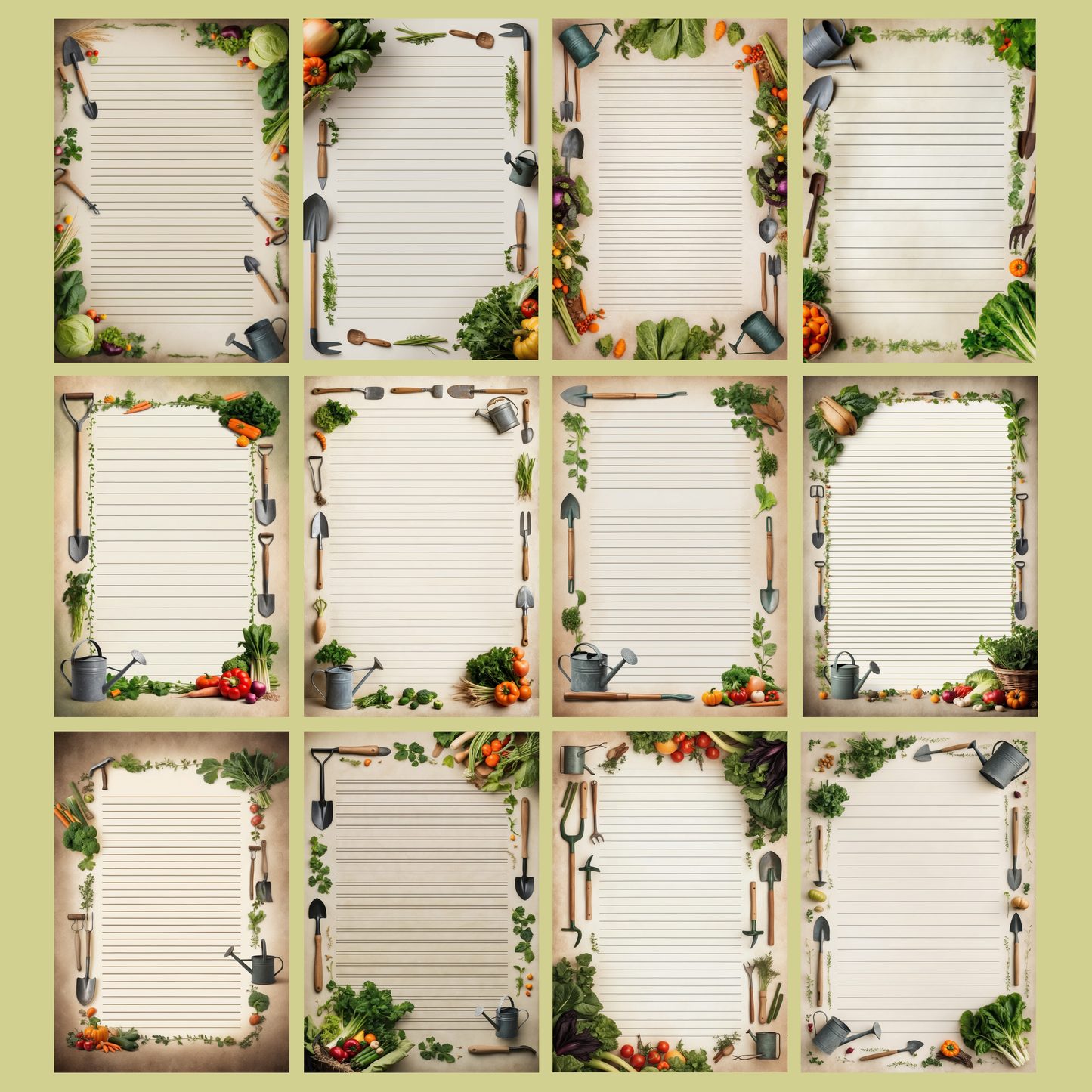 Garden Tools Notizseiten | Digital Download | 100 Seiten | Liniert | A4
