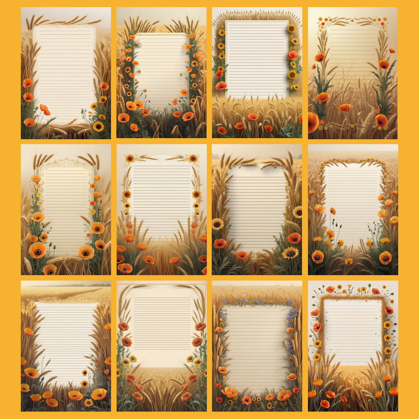 Golden Fields Notizseiten | Digital Download | 100 Seiten | Liniert | A4