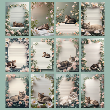 Cat in Flowers Notizseiten | Digital Download | 100 Seiten | Liniert | A4