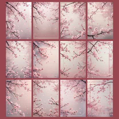 Cherry Blossom Notizseiten | Digital Download | 100 Seiten | Liniert | A4