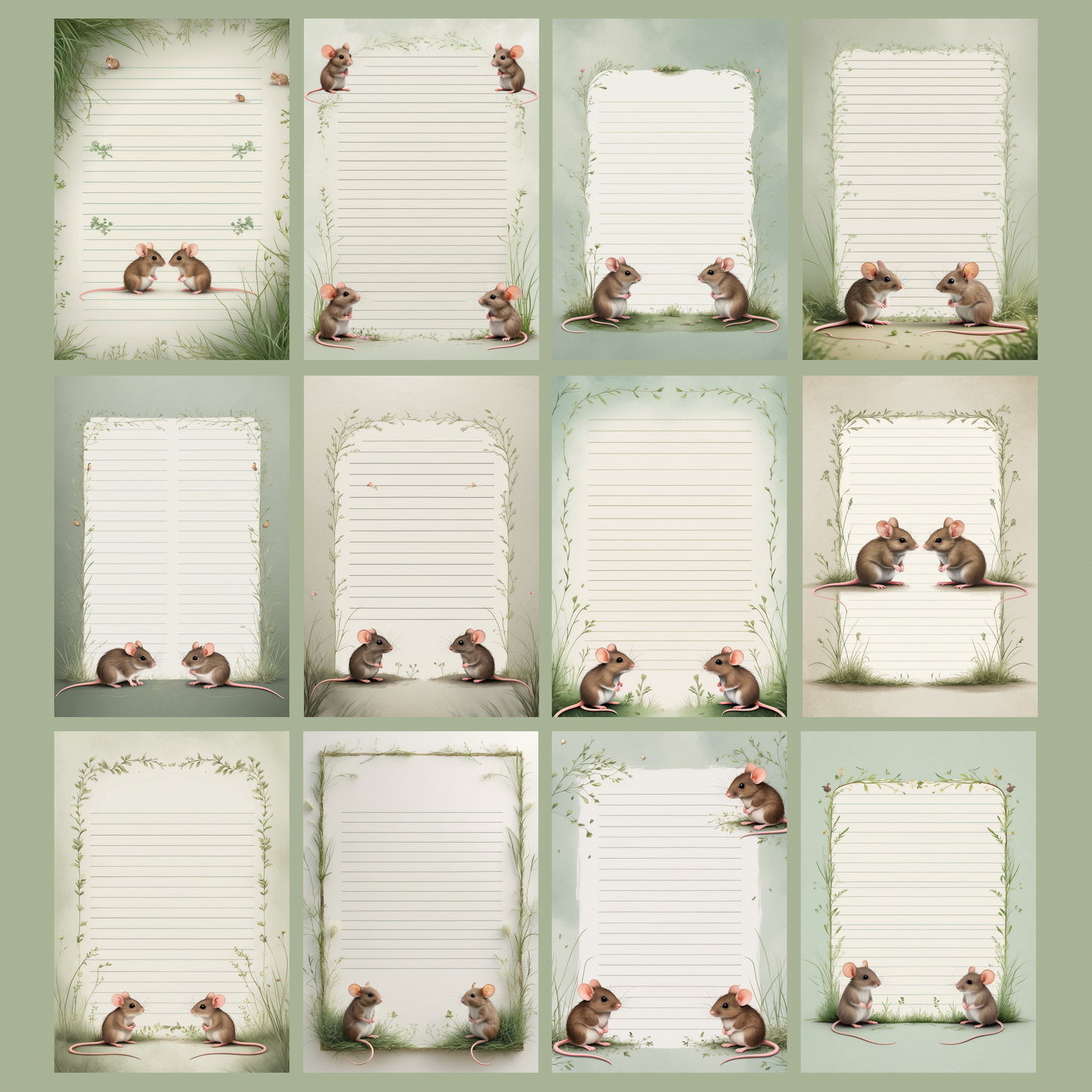 Cute Mice Notizseiten | Digital Download | 100 Seiten | Liniert | A4