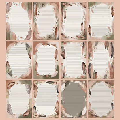 Feather & Flowers Notizseiten | Digital Download | 100 Seiten | Liniert | A4