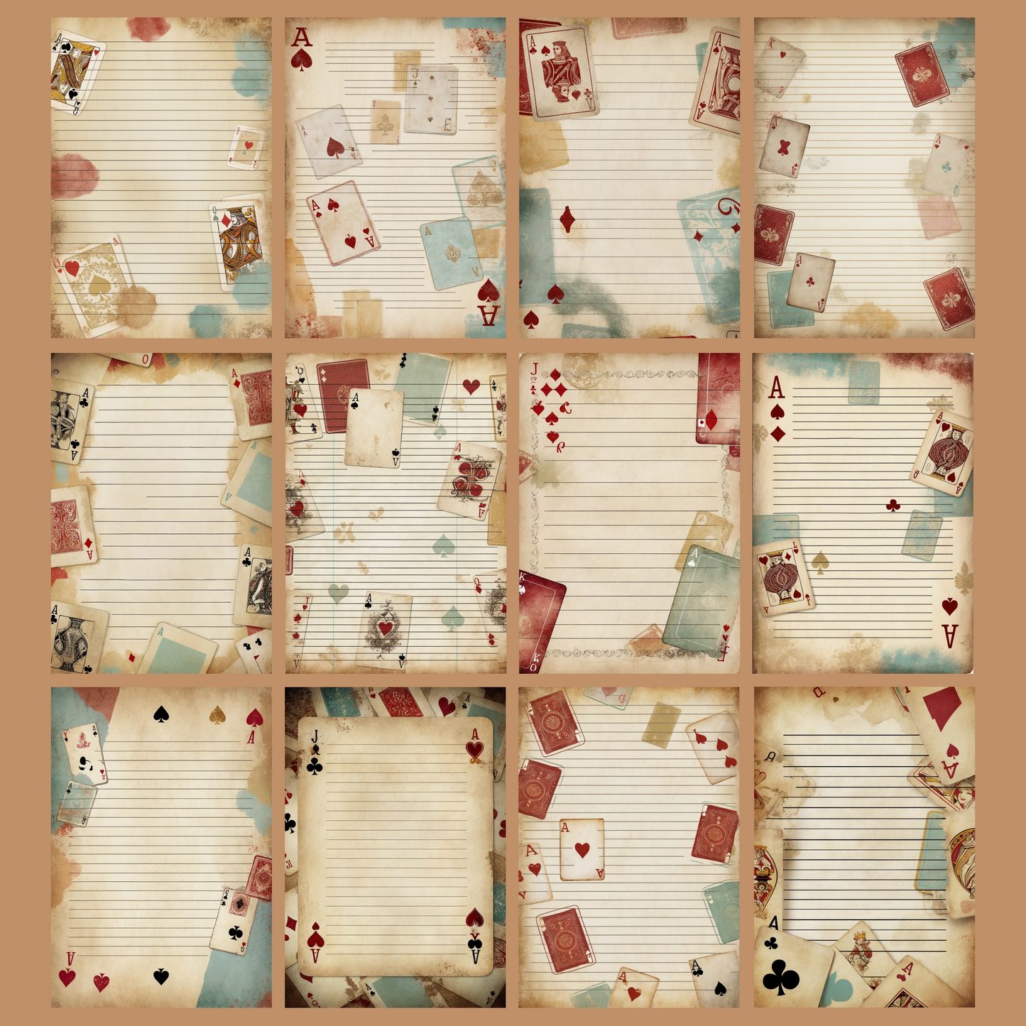 Playing Cards Notizseiten | Digital Download | 100 Seiten | Liniert | A4