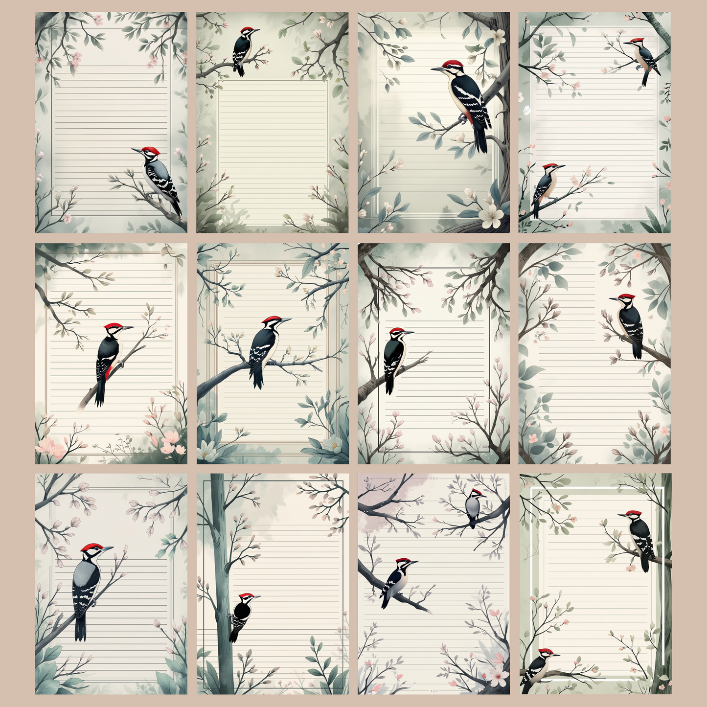 Woodpecker Notizseiten | Digital Download | 100 Seiten | Liniert | A4