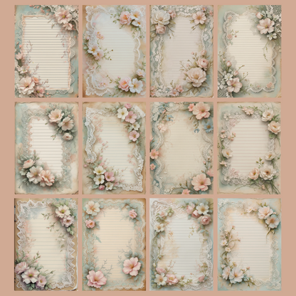 Lace & Blooms Notizseiten | Digital Download | 100 Seiten | Liniert | A4