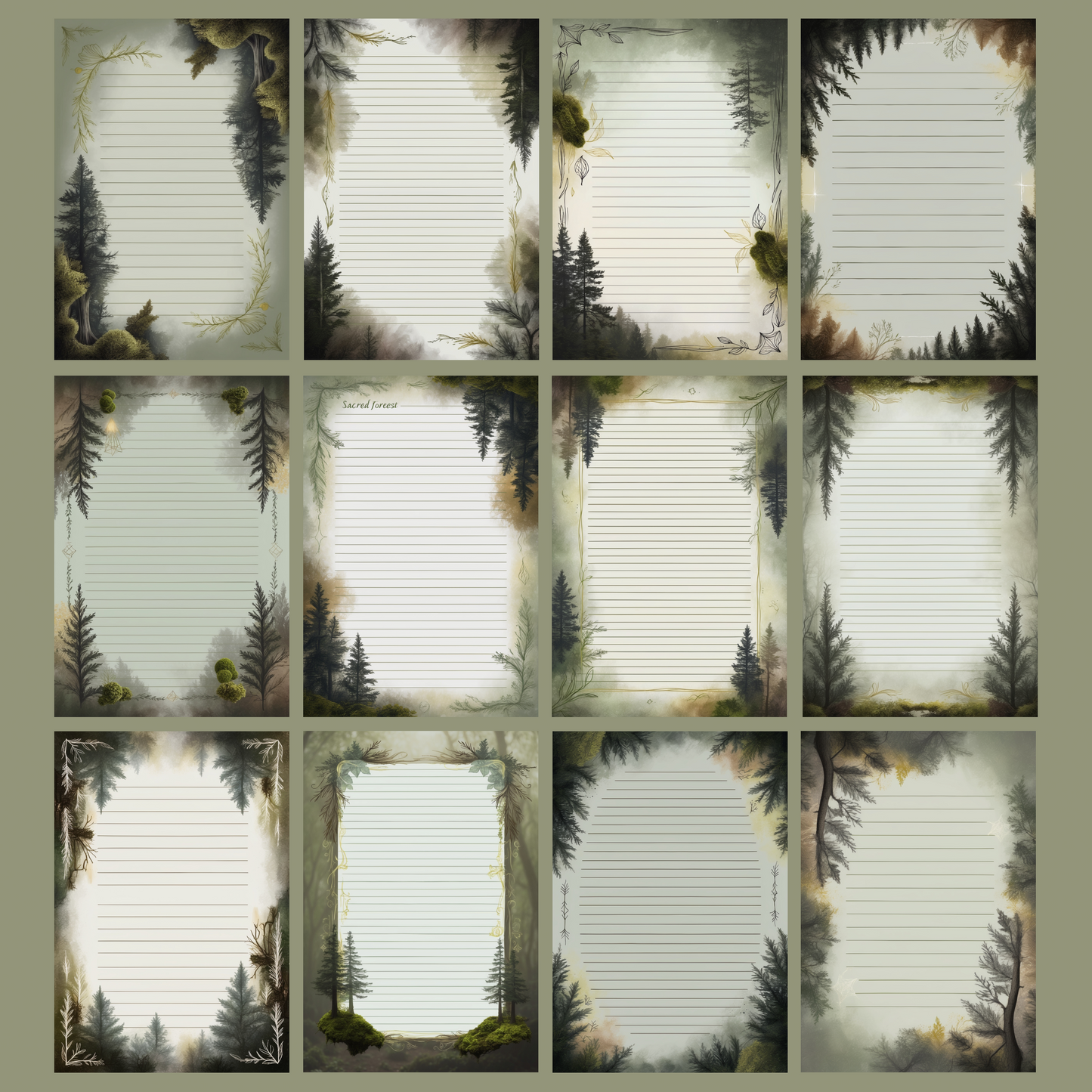 Sacred Forest Notizseiten | Digital Download | 100 Seiten | Liniert | A4