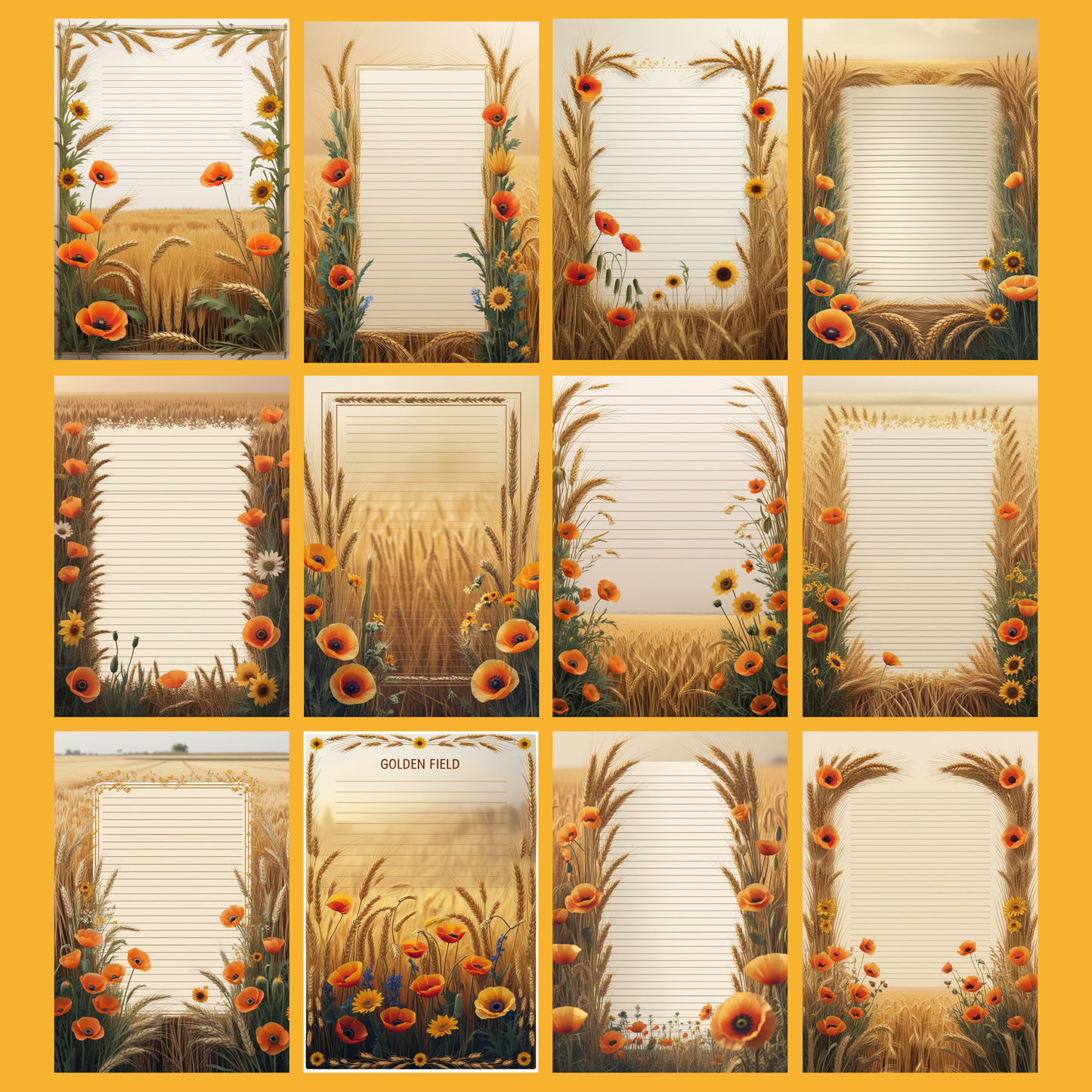 Golden Fields Notizseiten | Digital Download | 100 Seiten | Liniert | A4