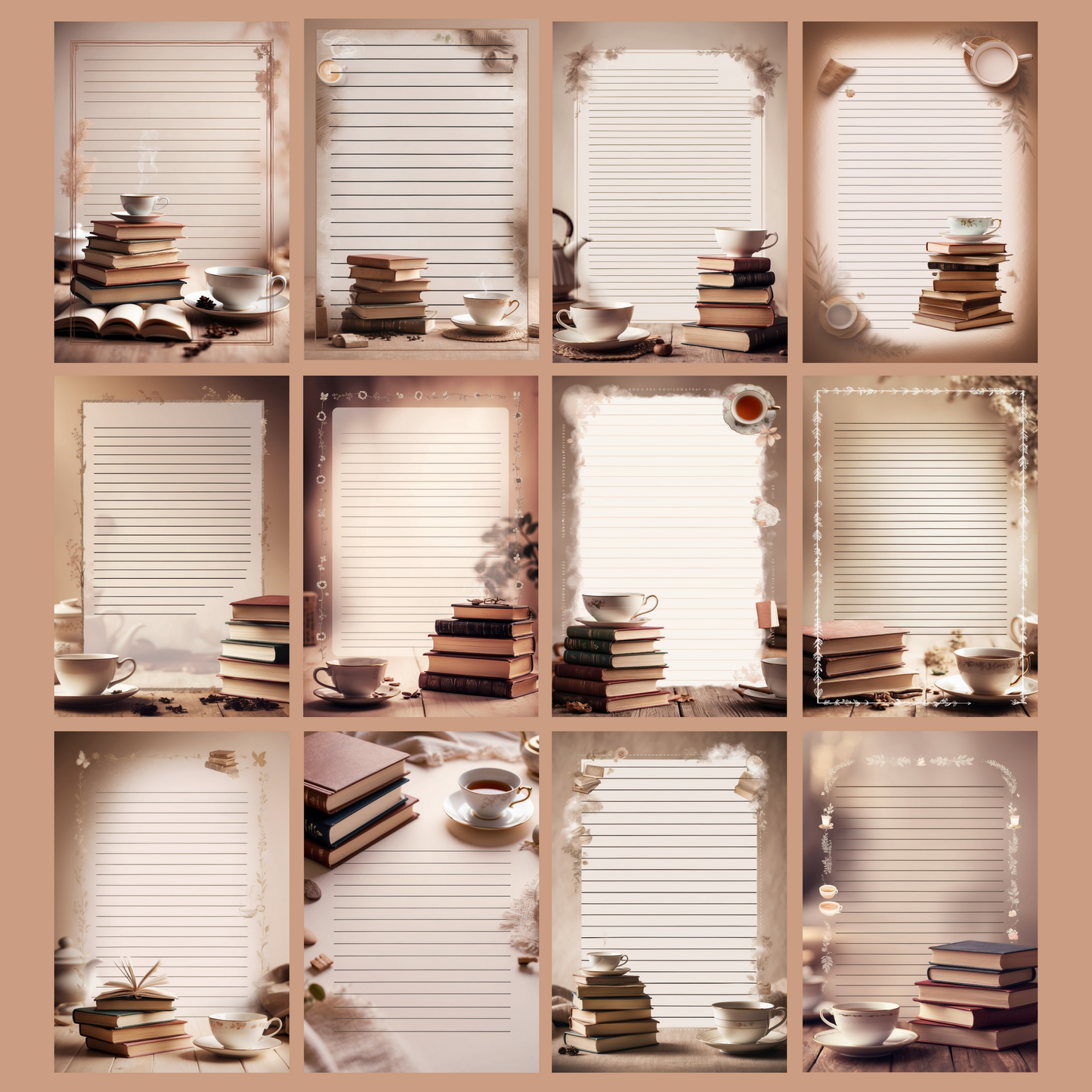Books & Tea Notizseiten | Digital Download | 100 Seiten | Liniert | A4