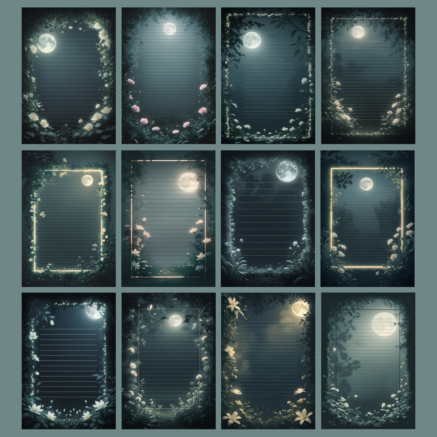 Moonlight Garden Notizseiten | Digital Download | 100 Seiten | Liniert | A4