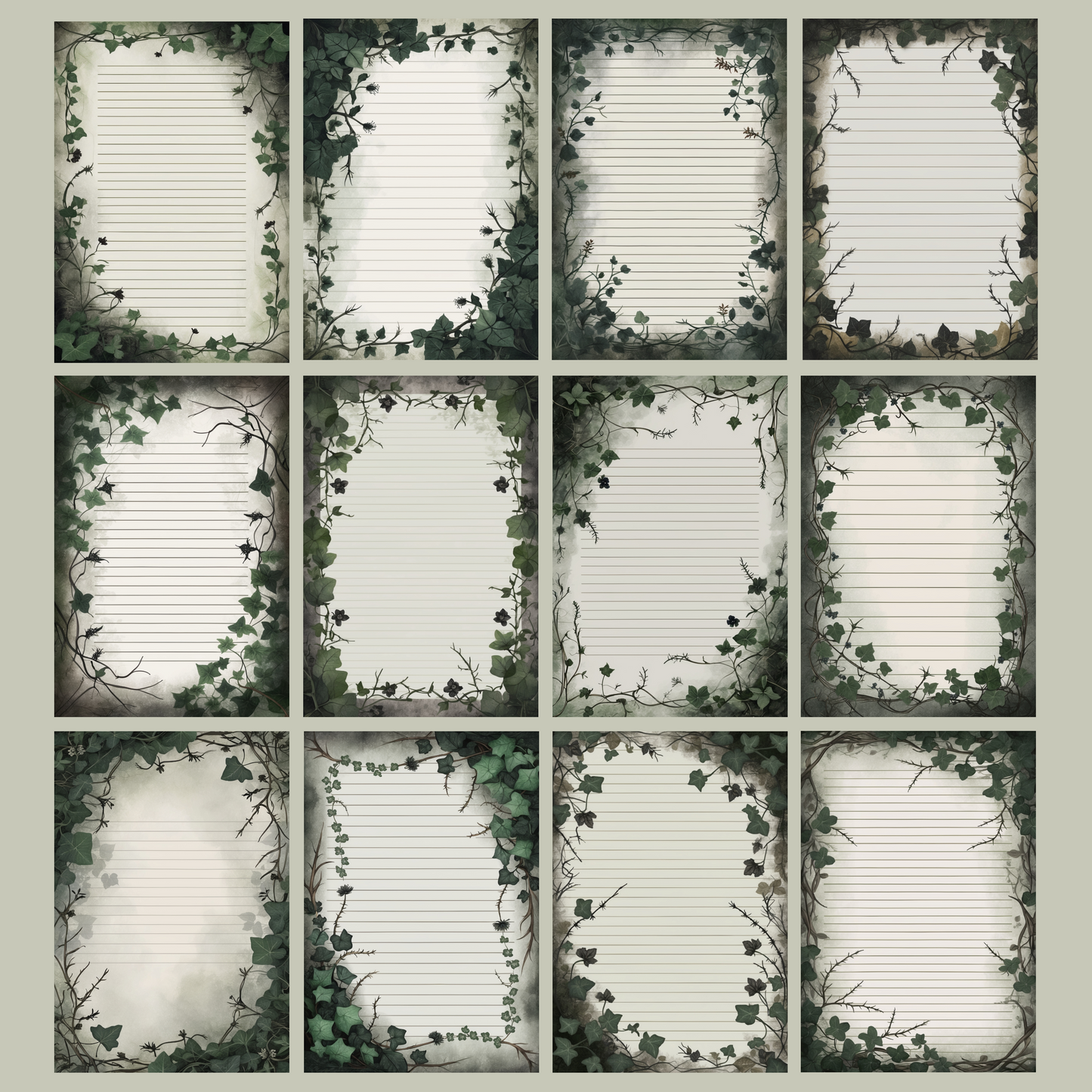 Creeping Ivy Notizseiten | Digital Download | 100 Seiten | Liniert | A4